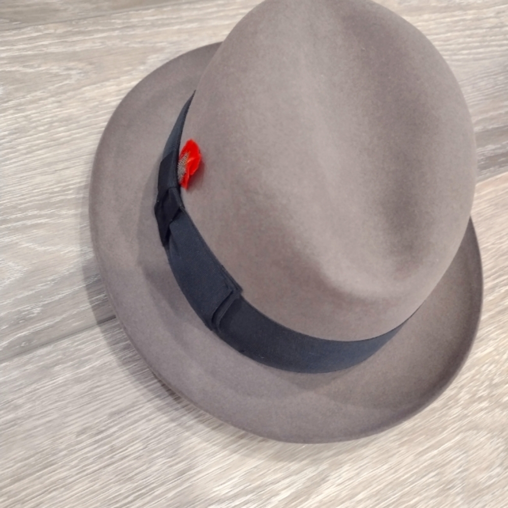 Lock & Co Hatters Hat Taupe/Gray with Feather